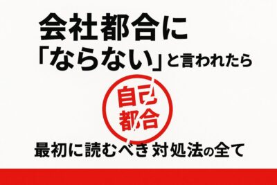 「自己都合」と書かれたハンコが割れ、「会社都合退職させてくれない時に最初に読むべき対処法」というテキストが記載されたアイキャッチ画像。