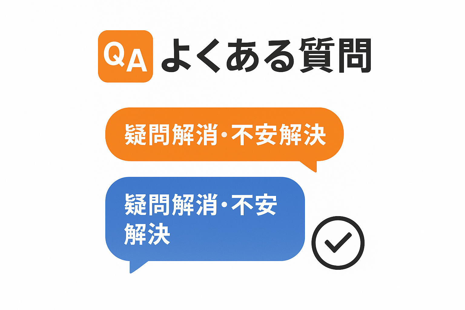 退職代行についてよくある質問を吹き出しとQ&Aマークで表示。疑問解消と不安解決をテーマにした質問回答セクション