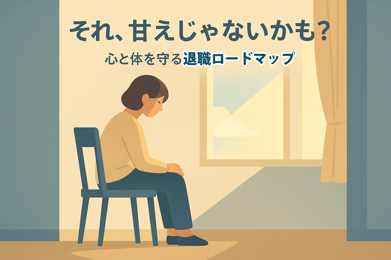 窓辺で物思いにふける人物のイラスト。この記事のテーマである「仕事 辞め たい 限界」という悩みに対し、甘えではない可能性と解決策があることを象徴する一枚。