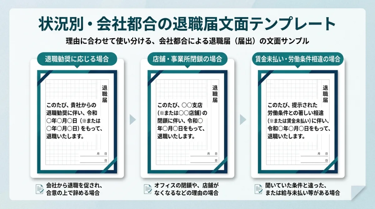 状況別・会社都合の退職届文面テンプレート