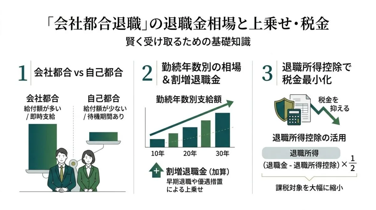 会社都合退職の退職金相場はいくらか上乗せ割増金の計算と税金控除の手順
