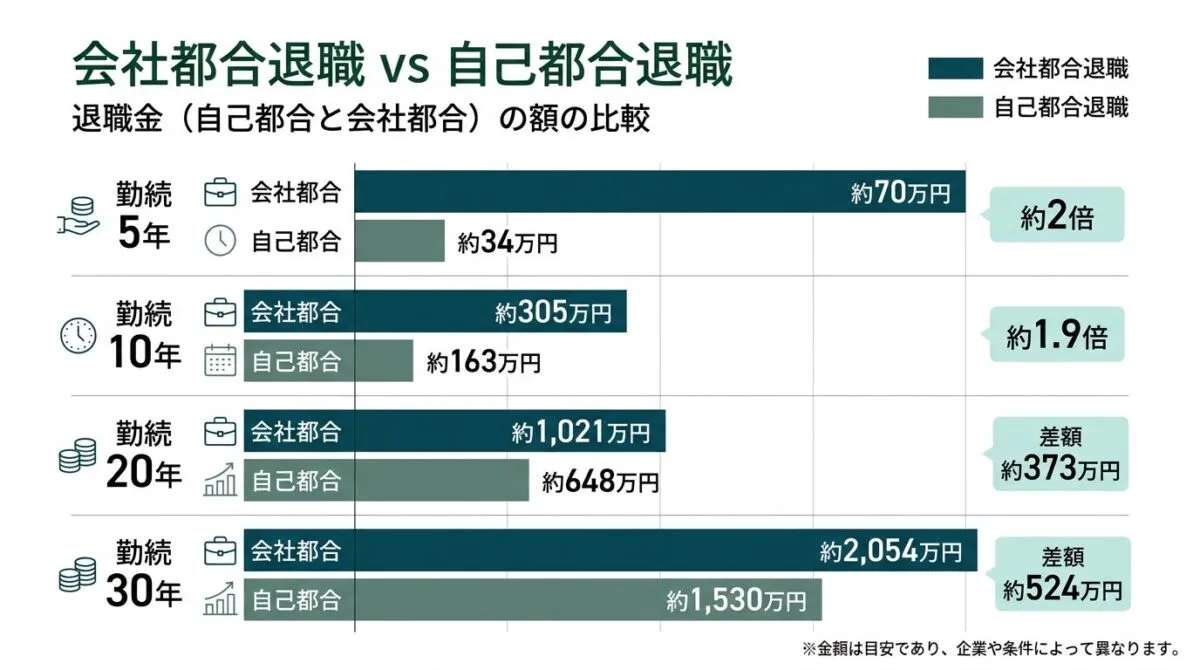 会社都合退職 vs 自己都合退職の退職金相場と倍率比較