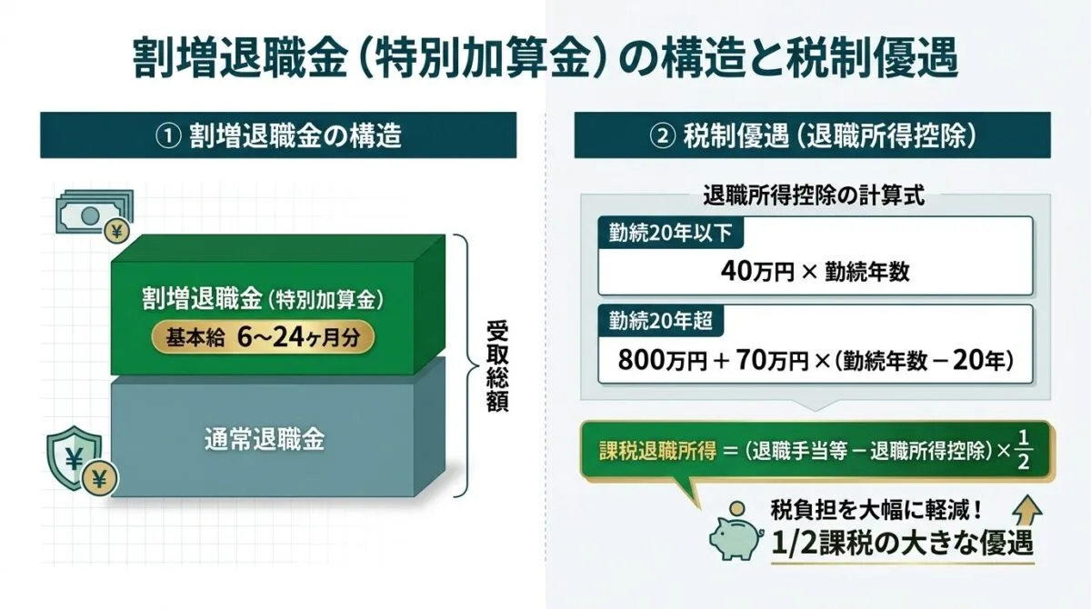 割増退職金の構造と退職所得控除・2分の1課税の仕組み