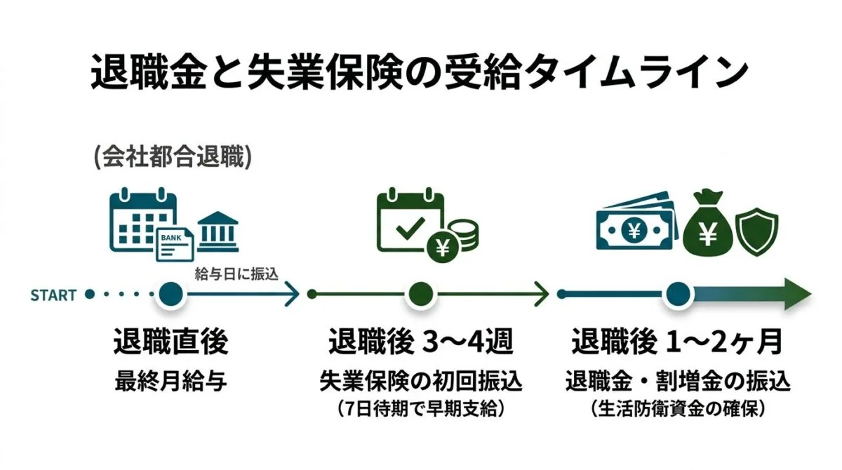 退職金振込と失業保険受給のタイムライン&生活防衛資金シミュレーション