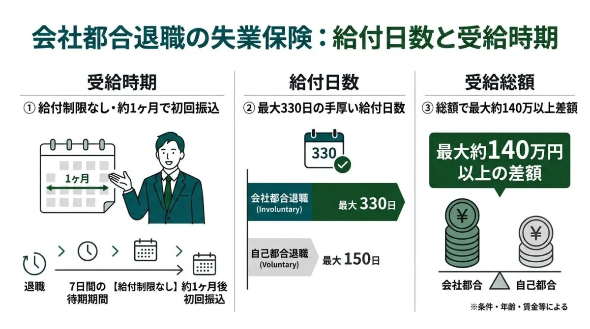 会社都合退職の失業保険はいつからいくらもらえるか年齢別給付日数と計算