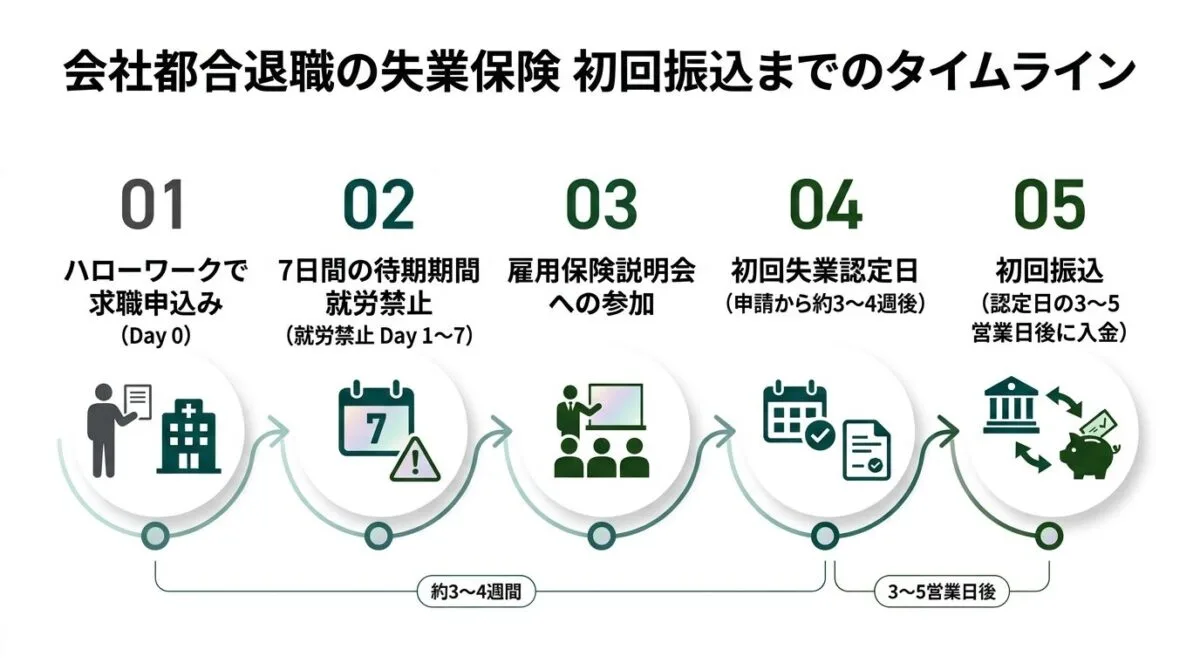 会社都合退職の失業保険 初回振込までのタイムライン