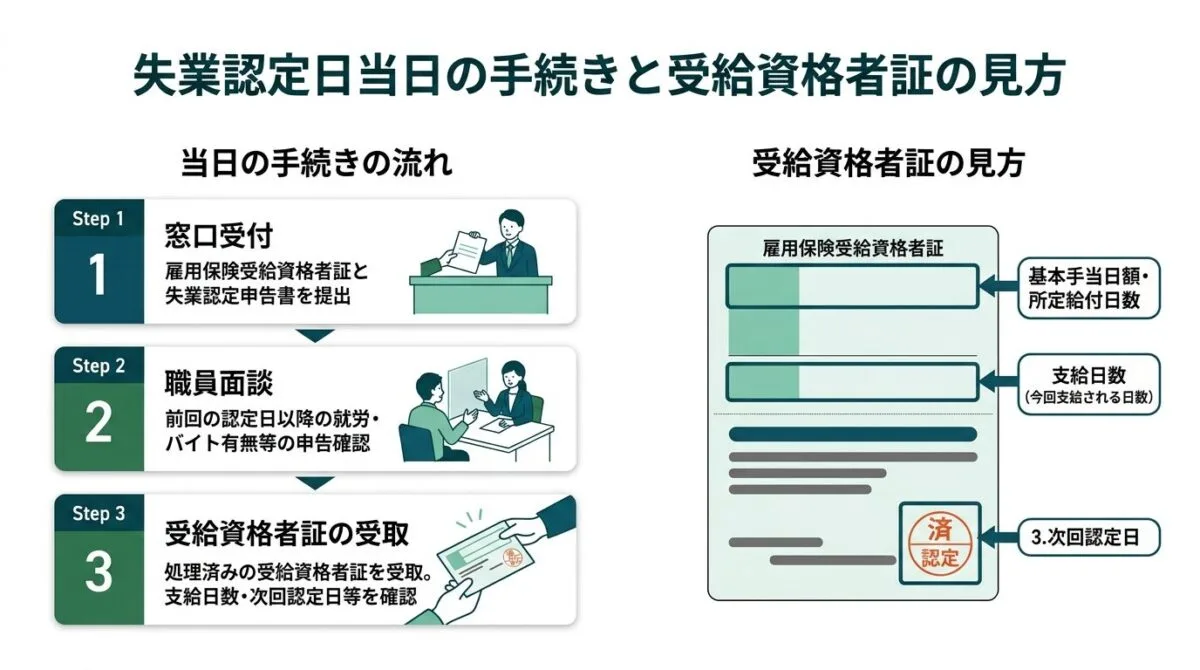 失業認定日当日の手続きと受給資格者証の見方